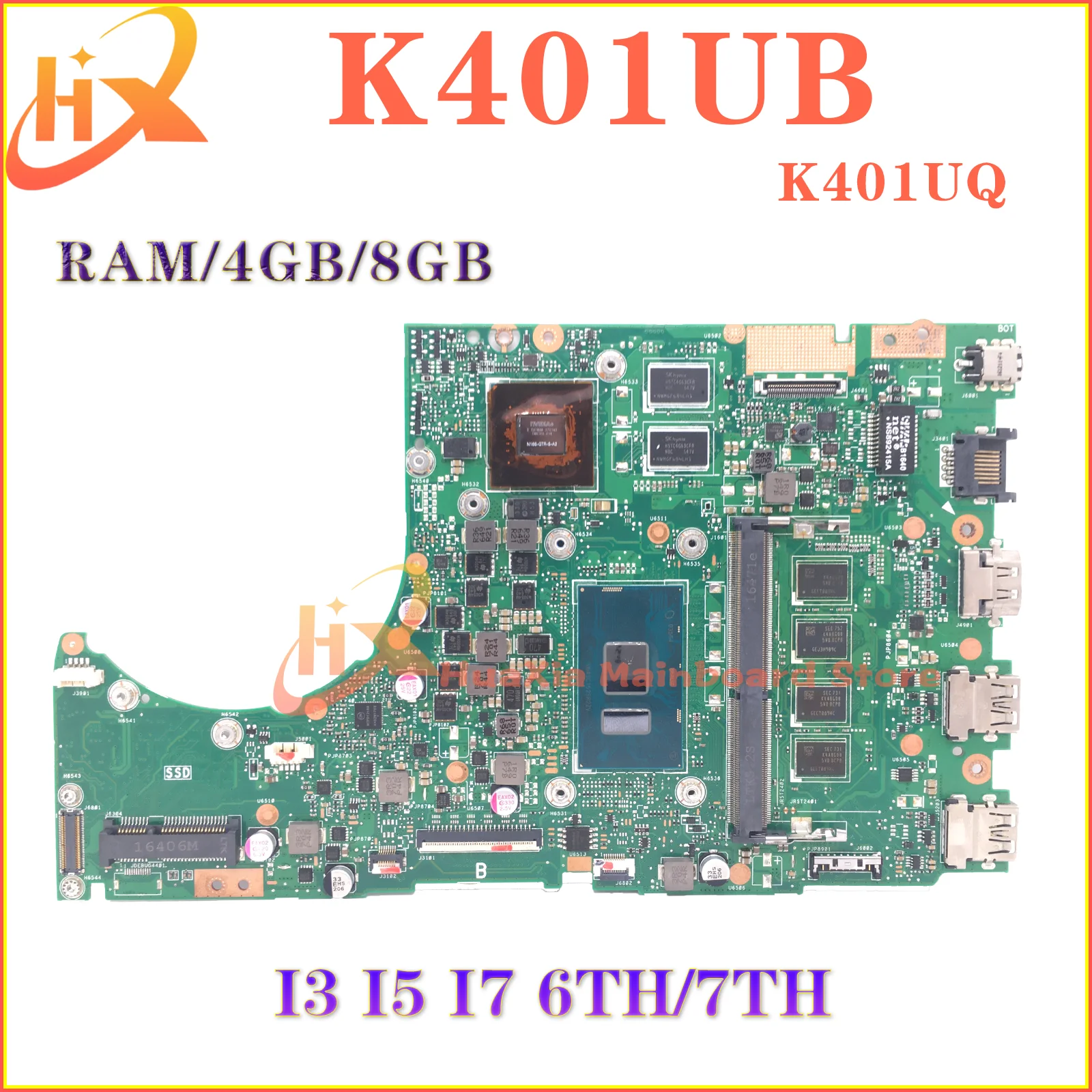 

K401UB Laptop Motherboard For ASUS K401U A401U K401UQK A401UQ V401UQ V401U Mainboard With 4GB/8GB RAM I3 I5 I7 6th 7th Gen