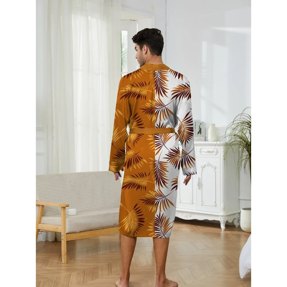 رداء رجالي مطبوع رقميًا للربيع والخريف، رداء نوم ممتع، للترفيه المنزلي والترفيه، سريع الجفاف #2