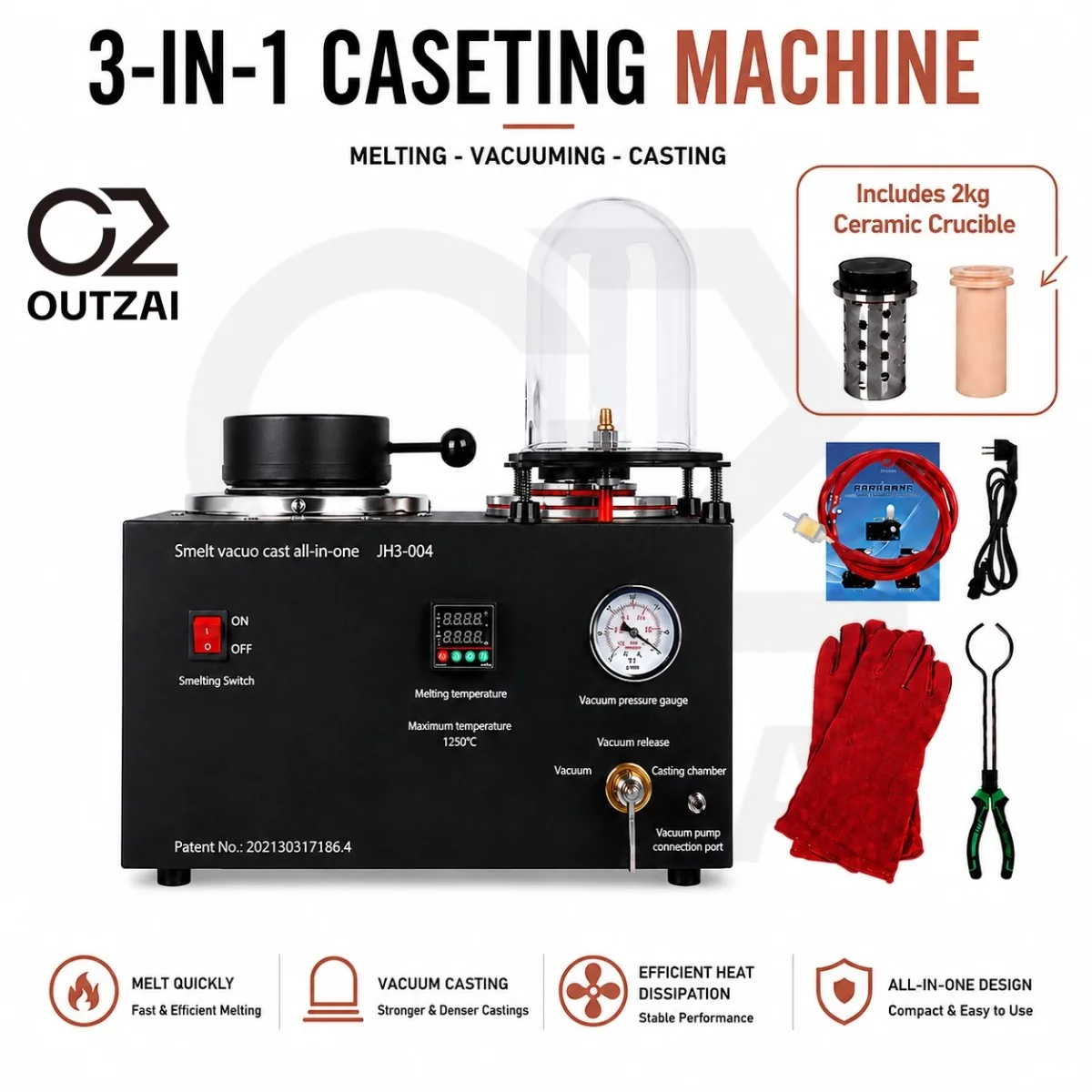 110V 1150 Digital Jewelry Melting Furnace With Ceramic Crucible Kit Lost Wax Casting Machine 3-in-1 Jewelry Vacuum Metal Smelting for Aluminum Silver Gold Jewelry Gold Silver Smelting Mold 2kg Jewelry Casting & Gold Melting Furnace
