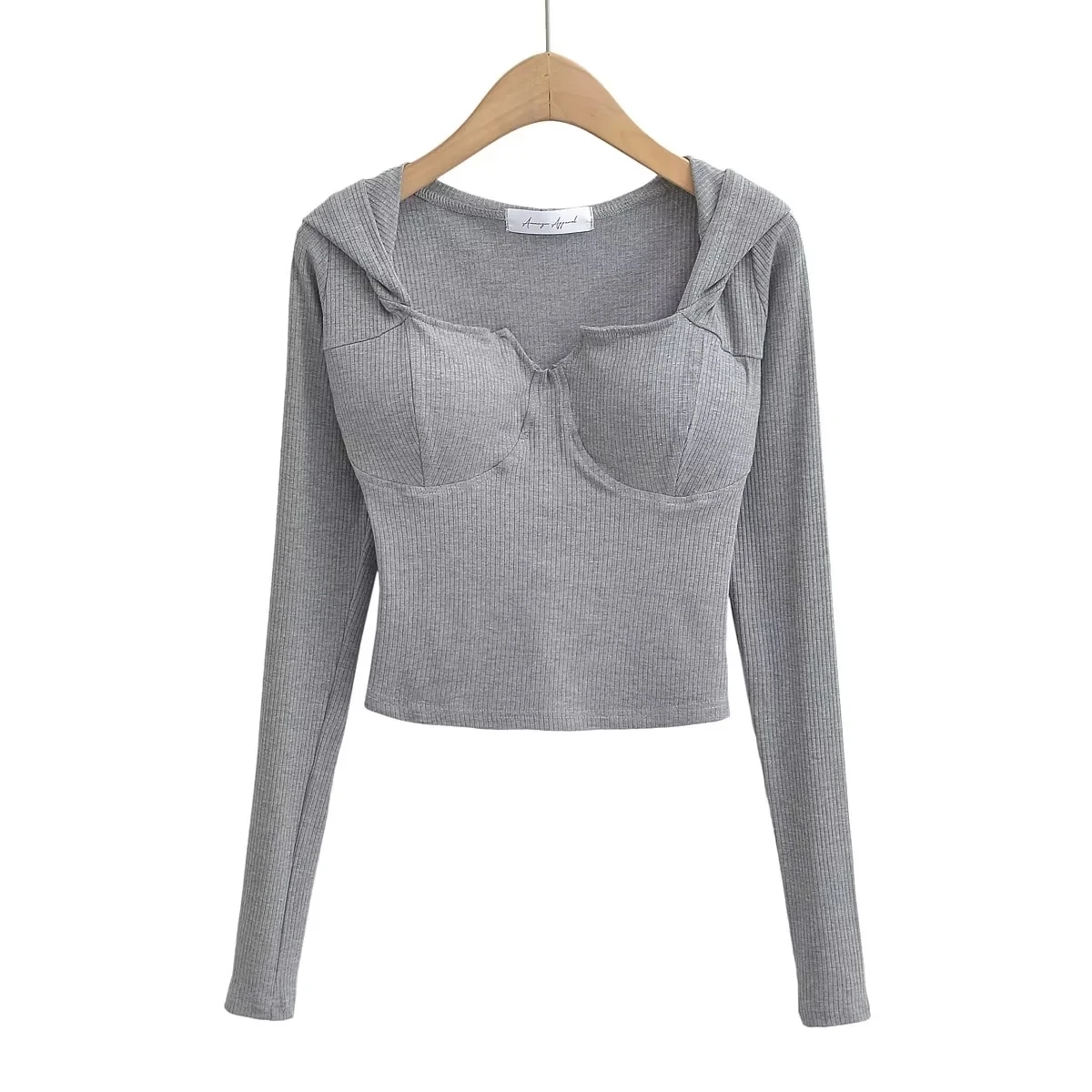 

Сексуальная пикантная девушка с квадратным воротником и ключицей Pure Desire, длинная футболка с капюшоном, женская осенне-зимняя футболка с узкой талией