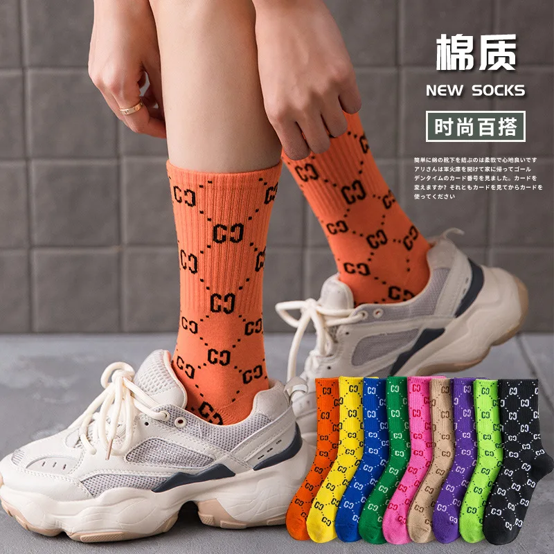 

Модные брендовые носки, женские ворсовые носки в стиле интернет-знаменитостей, универсальные женские носки до середины икры с надписью (EU37-42)