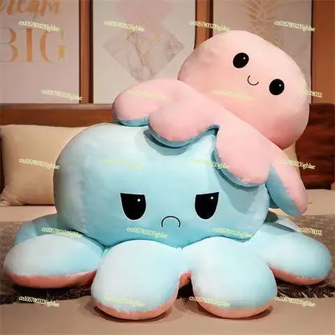 Cute flipped octopus doll throw pillow double-sided flipped face-changing octopus sofa pillow wholesale