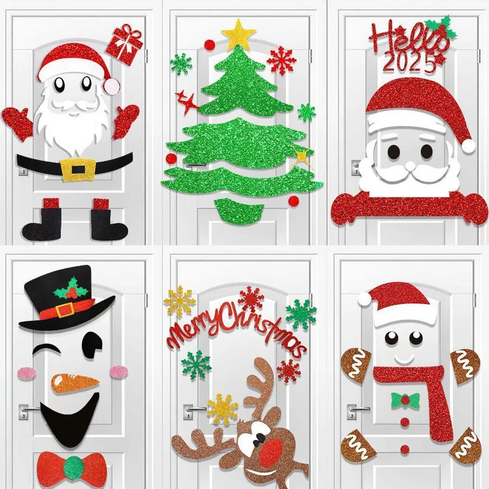 Christmas Window Stickers Merry Christmas Decorations for Santa Claus Snowman Door Wall Sticker Happy New Year