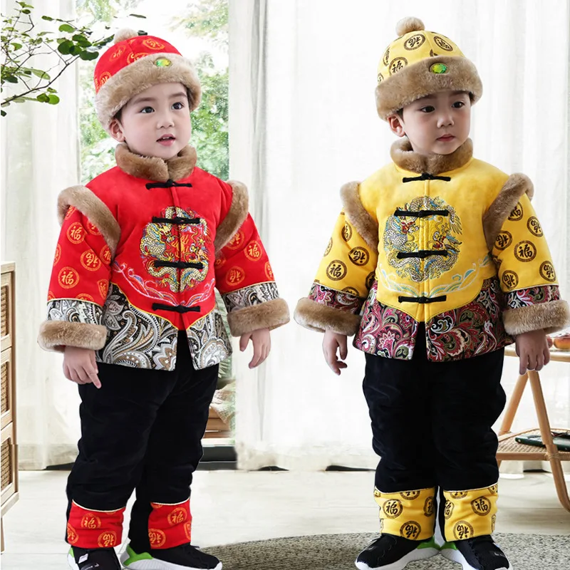 

Chinese Style Boys Tang Suits, 1-5 Years Toddler Cotton Padded Cheongsam, Spring Festival New Year Hanfu Costumes for Baby