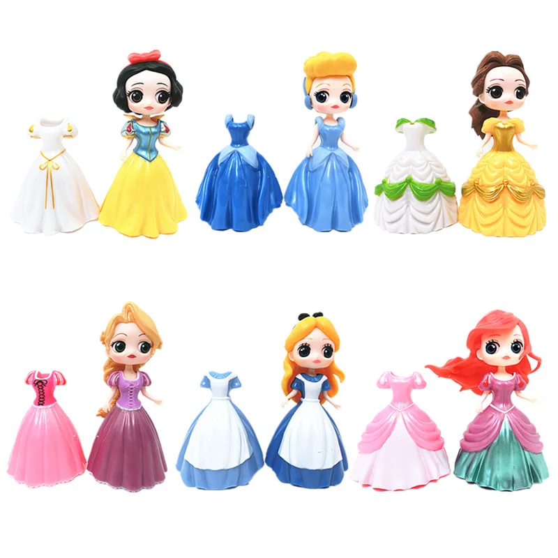Disney Princess biancaneve cenerentola cenerentola Belle Alice Ariel Elsa Anna Action Figures Magic Clip Dress Up Dolls Toys
