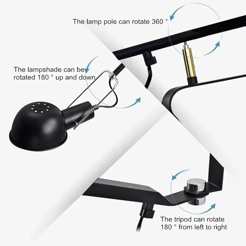 Imagem -04 - Nórdico Led Criativo Iluminação Longo Braço Lâmpada Industrial Sala de Cabeceira Estudo Rotatable Swing Preto e Branco Lâmpada de Parede