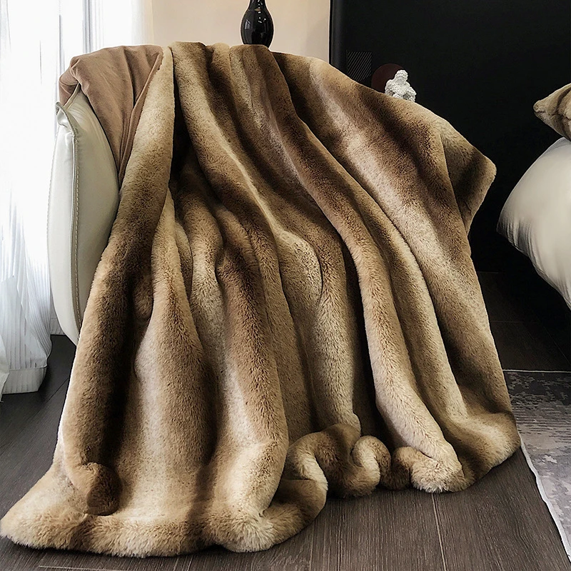 

Battilo Luxury Faux Fur Throw Blanket Winter Thick and Warm Blankets Soft Plush Striped Blanket for Sofa Bed Living Room Decor