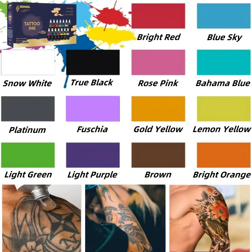 14-Piece Tattoo Ink Set 15ml Vibrant, Long-Lasting Colors for All Styles & Artists