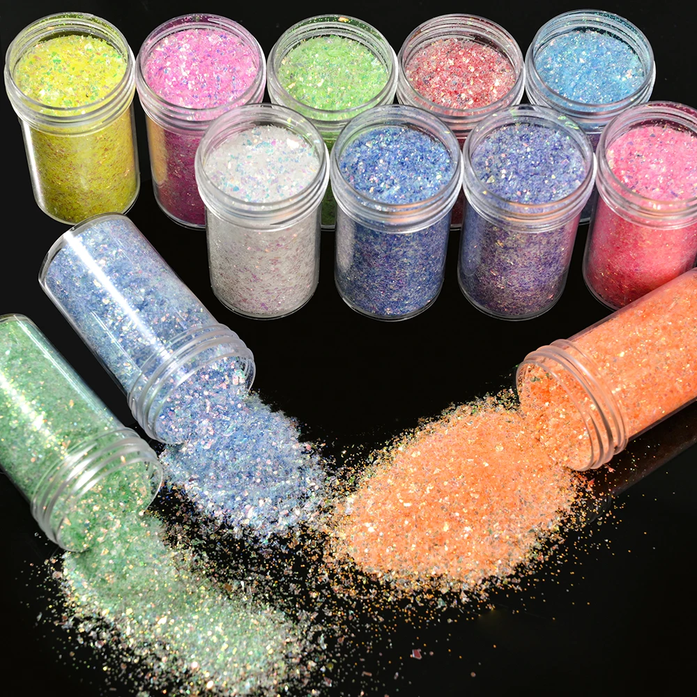 12 Bottles Set Iridescent Bulk Glitter Nail Powder Sparkly Pigments Decoration Manicure Accessories Glitters Nail Supplies