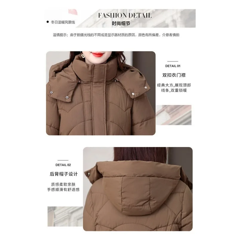 Winter women's mid-length Korean-style cotton-padded jacket with horn buttons, thickened and fashionable new cotton-padded coat.
