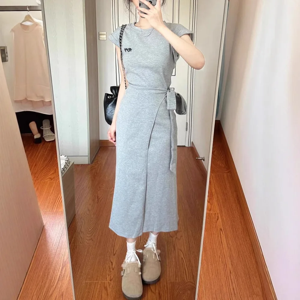 

Women's Casual Dress, Letter Embroider Dress, Bow-Tie Design, 2025