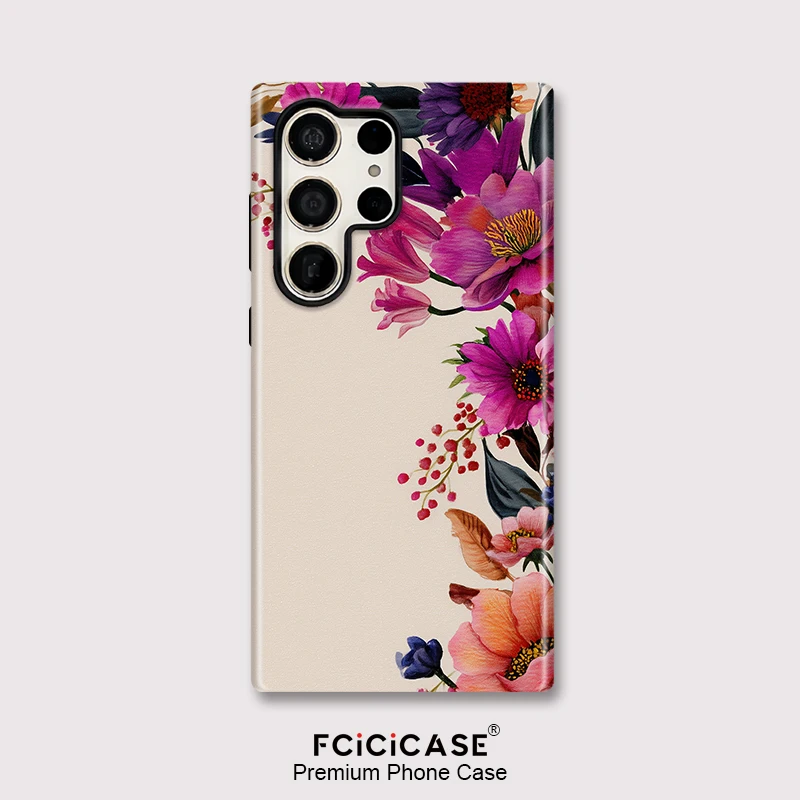 Fcicicase capa de telefone fosca para samsung galaxy s26 edge s26 plus s26 ultra, capa protetora de camada dupla à prova de choque com flores
