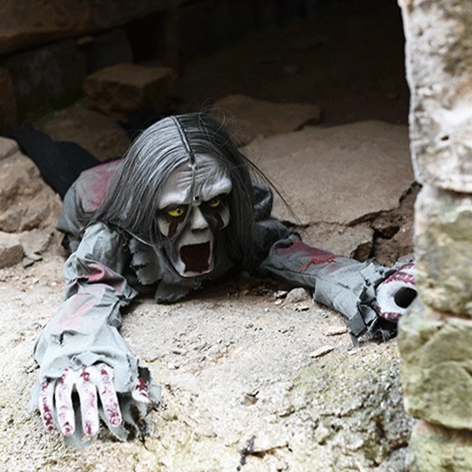 Halloween Horror Courtyard Decorations Electric Reptile Ghost Long Hair Horror Sound Skeleton Theme Park Reptile Props Bar Decor