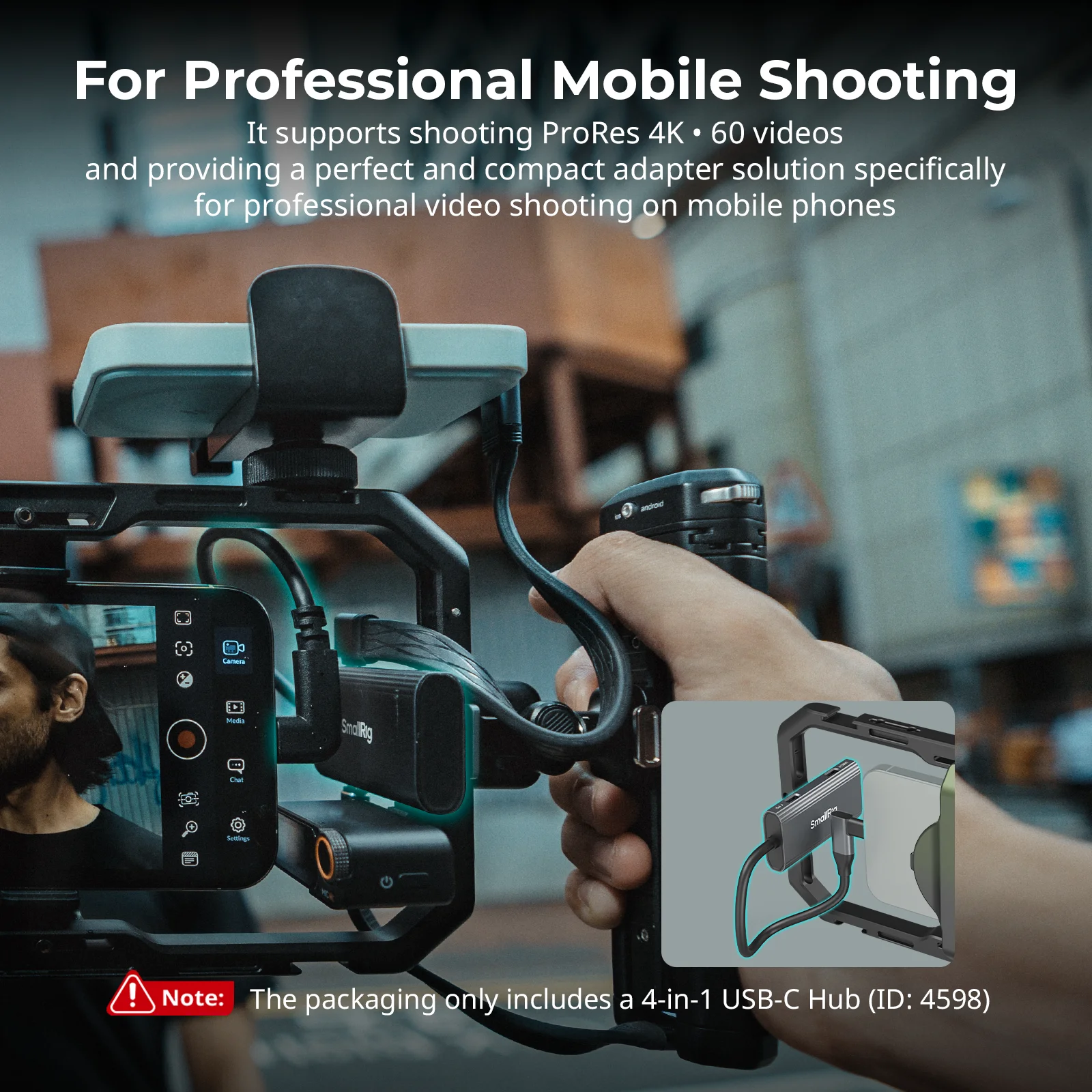 Hub USB-C SmallRig 4 in 1 PD/USB-C 3.1/USB-C 2.0 con adattatore audio, per riprese mobili di video ProRes a 4K 60fps -4598