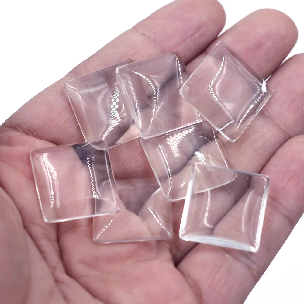 20/25mm Square Glass Domes Flatback Transparent Cabochons Fit Blank Cameo Setting DIY Necklaces Brooches Accessories Materials