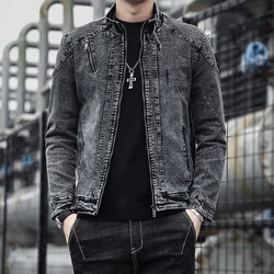 New men's denim jacket classic retro trendy street handsome lapel denim jacket high street fashion versatile men's clothing