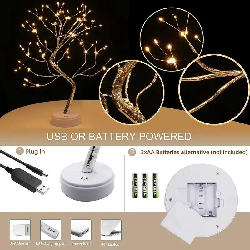 1PC 108 Leds Tree Light With USB&Battery Operated Touch Switch Copper Wire Tree Branch Lamp For Outdoor And Indoor Decoration