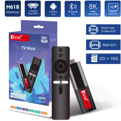 TV98 ATV 8K Smart TV Stick Android 13 H618 2.4G/5G Wifi Support OTA Media Player TV Receiver BT5.0 2GB 16GB Voice Remote TV Box