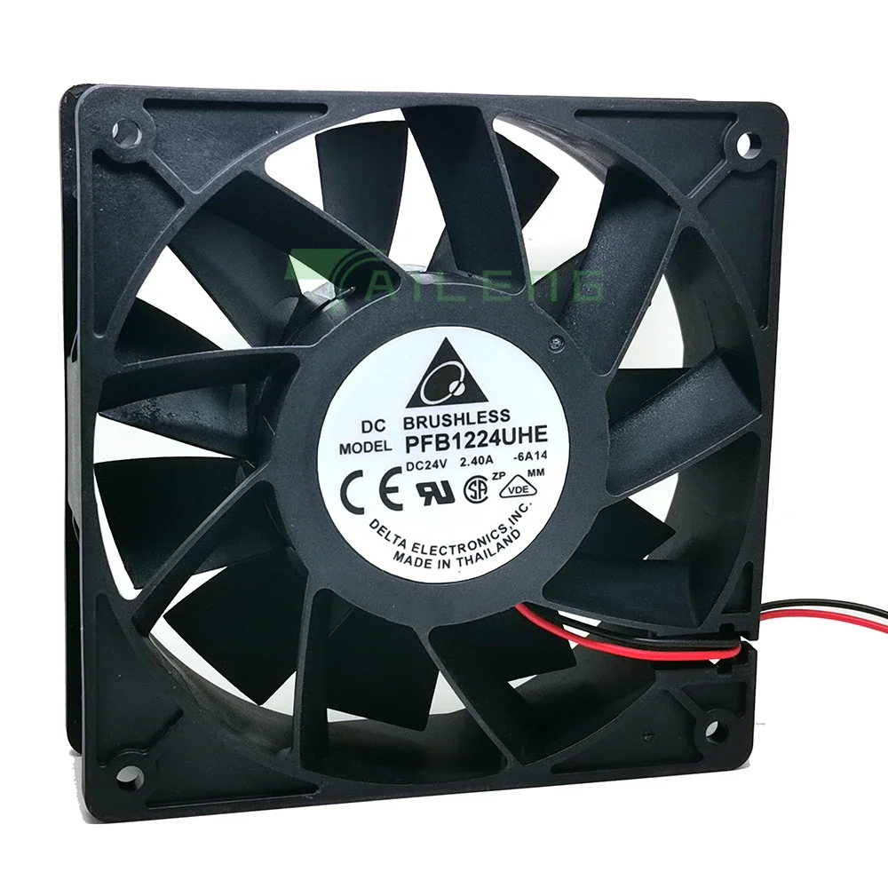 デルタ PFB1224UHE -6A14 冷却 12 センチメートル 12038 120 × 120 × 38 ミリメートル 2 ワイヤー DC 24 V 2.40A 風量冷却ファン