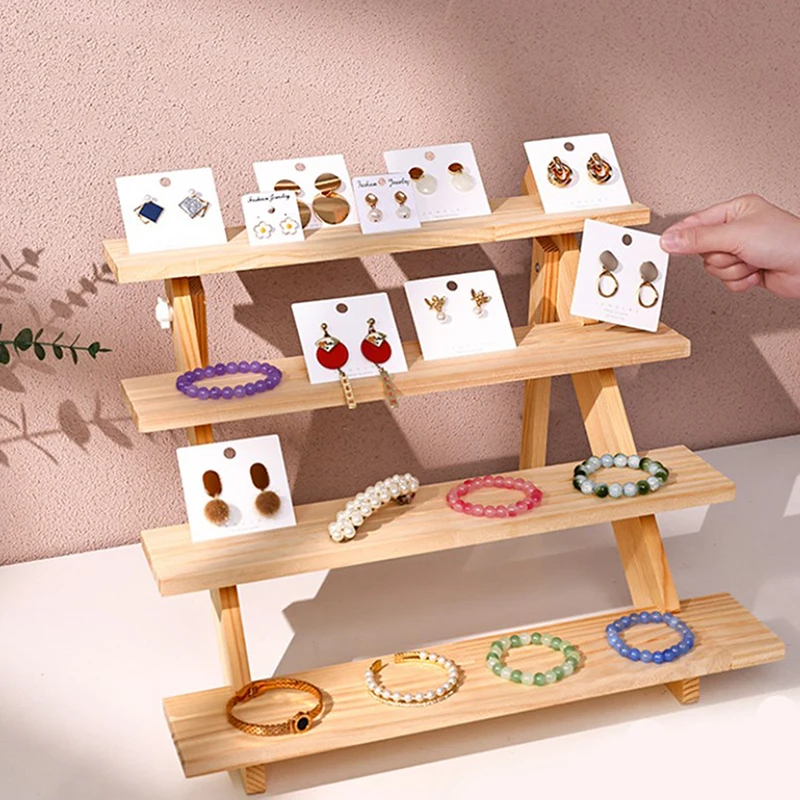 2-4 Tier Ear Stud Holder Houten Sieraden Oorbel Display Stand Plank Cupcake Make-up Mini Figuur Organizer Showcase Rack Riser