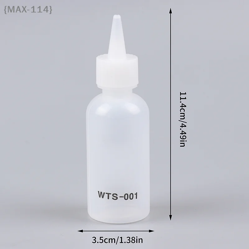【F2】1 pieza 50ML WTS-001 alcohol líquido plástico con aguja para dispensador de pasta de flux de soldadura para reparación de PCB de teléfono 6