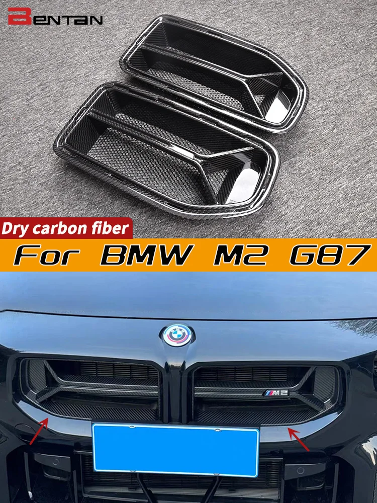 For BMW M2 G87 2022+ Dry Carbon Fiber MP Style Racing Grille Front Bumper Vent Cover Trim Fog Lights Mesh Grille Frame Body Kit