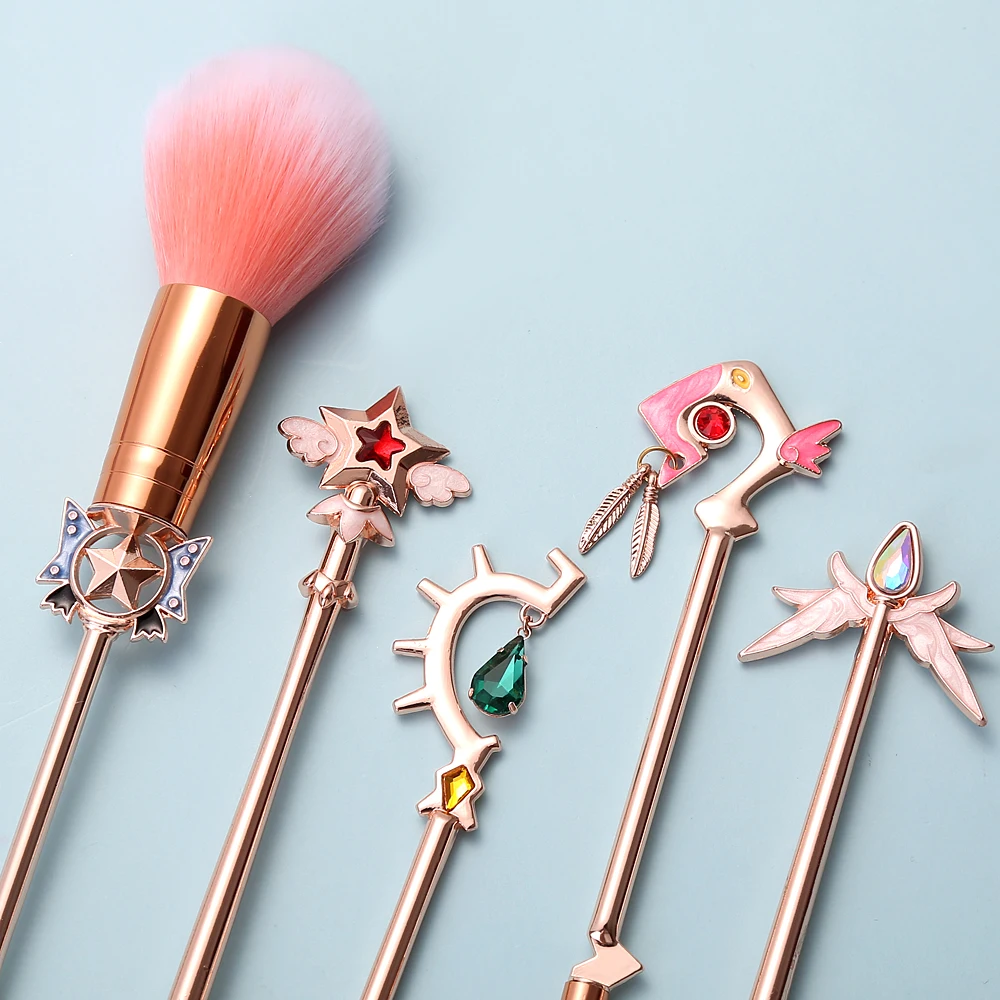 5pcs Sailor Moon Wand Makeup Brushes Set Cosplay Anime Figure Tsukino Usagi Prop Women Foundation Blush Eyeshadow Makeup Brushes