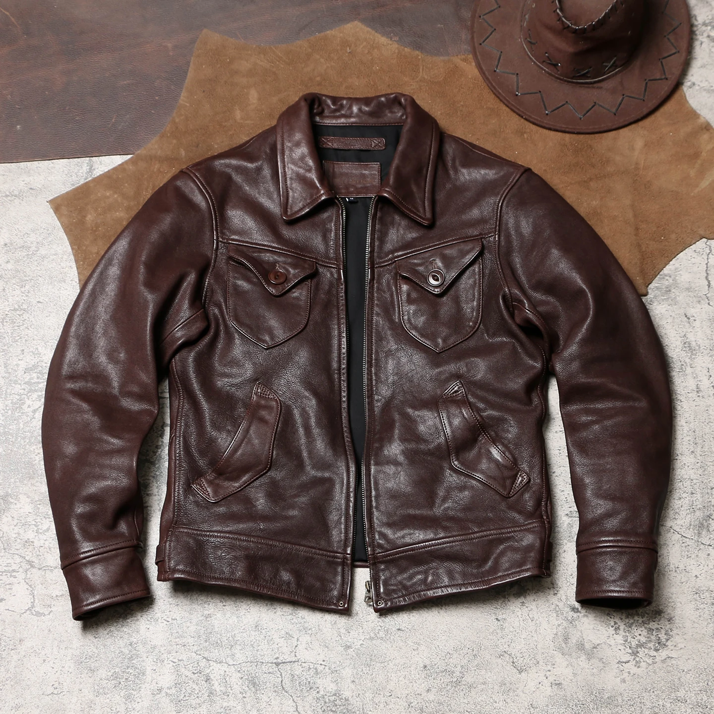 

Tailor Brando классическая мужская байкерская куртка из козьей кожи растительного дубления из козьей кожи Mendoza Vintage