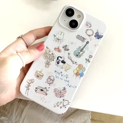 Cartoon Cute Guitar Cat Phone Case for IPhone 14 11 12 13 Pro Max Korean INS Vintage Graffiti Phone Case for IPhone XR XS MAX