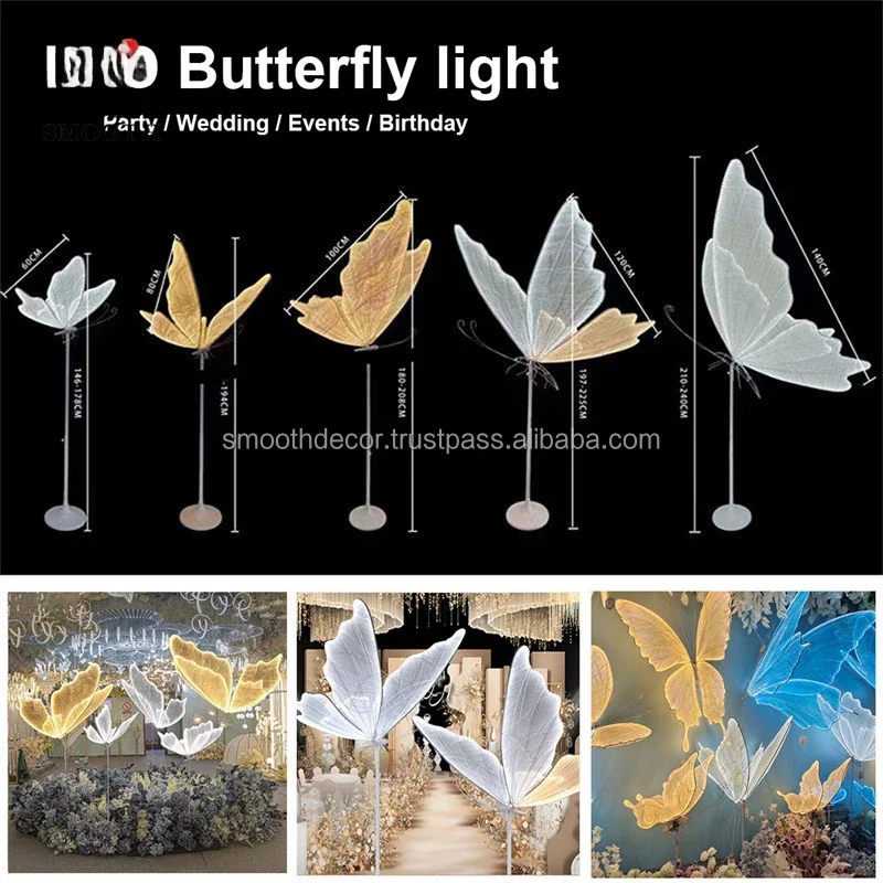 Glossy Wedding Party Decoration Props Floor Giant Light Emitting Diode Butterfly Light for Event Background Decoration