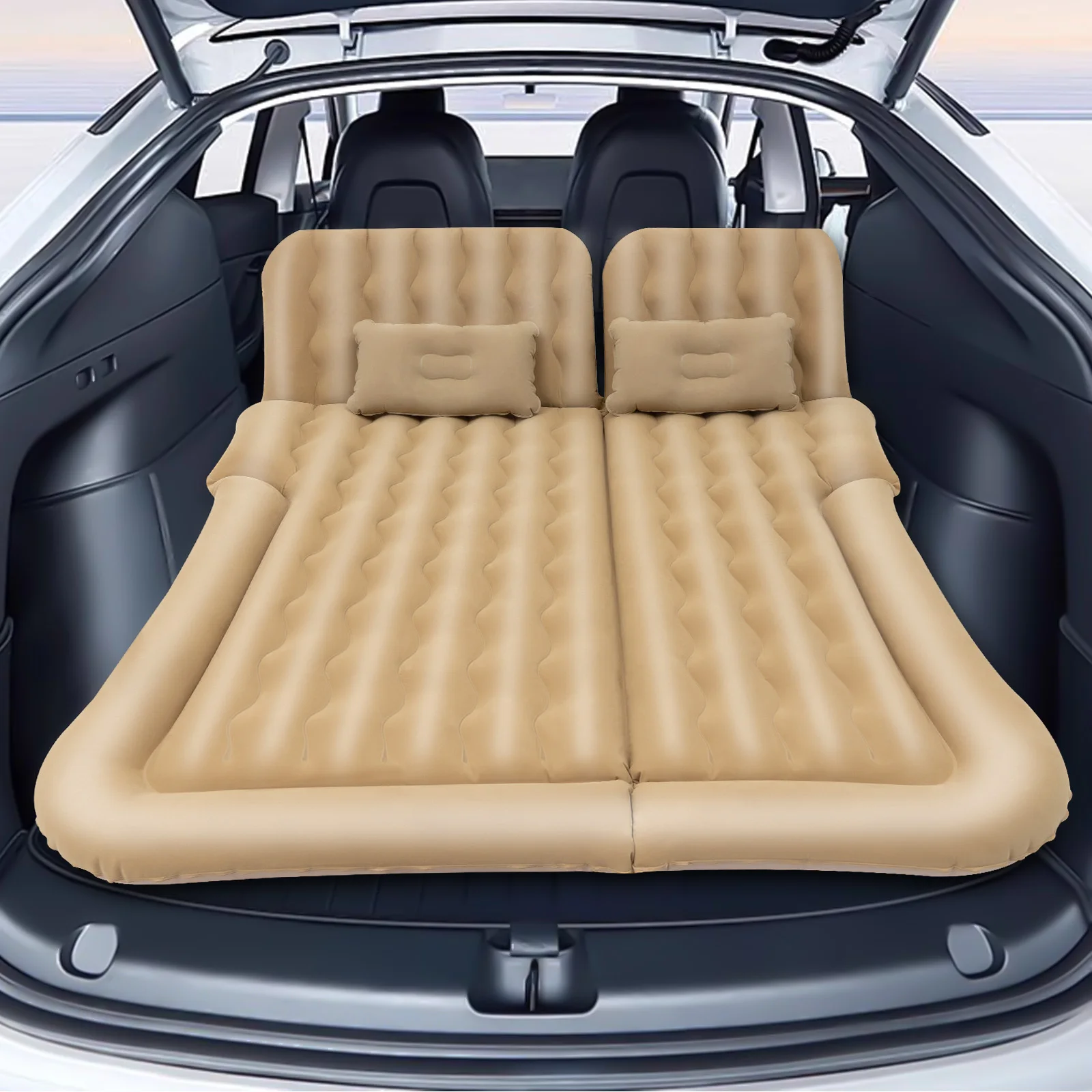 Universal Foldable Inflatable Bed Portable Inflatable Mattress Set Car Back Seat Sleeping Flocking Air Bed Cushion w/Pump+Pillow