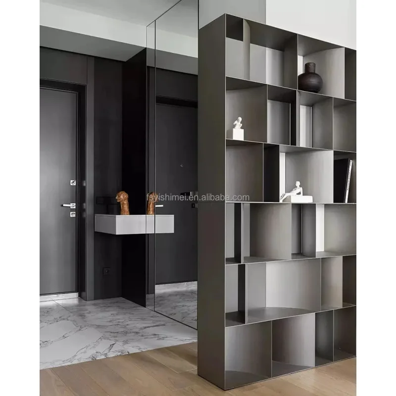 custom.Modern Minimalist Luxury Custom Metal Aluminum Floor To Ceiling Storage Shelf With Led Light Living Room Offi