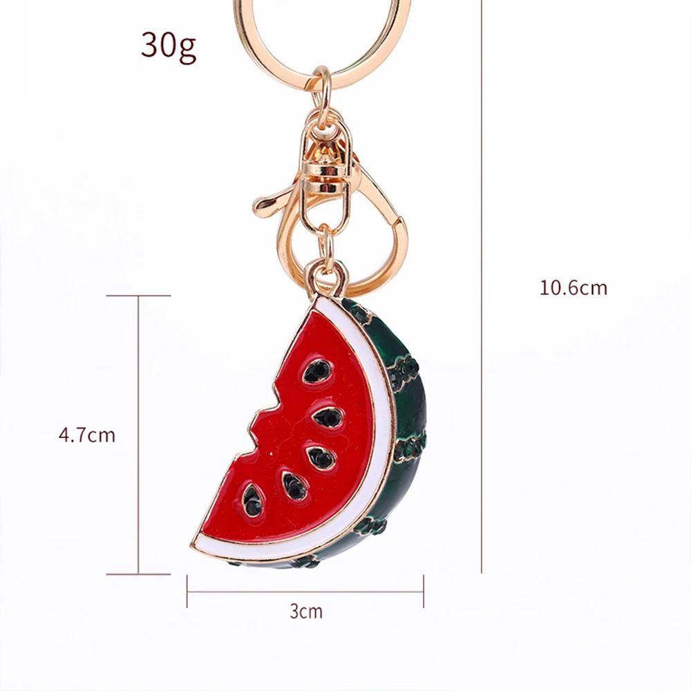 Cartoon Fruit Watermelon Key Chain Full Rhinestone Women Handbag Pendant Golden Metal Keyring Crystal Jewelry Key Accessories