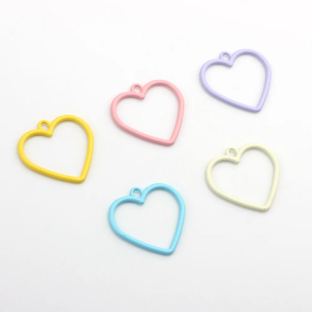 

10pcs handmade macaron color pendant charms love heart shape hollow pendants diy necklace earrings jewelry making findings