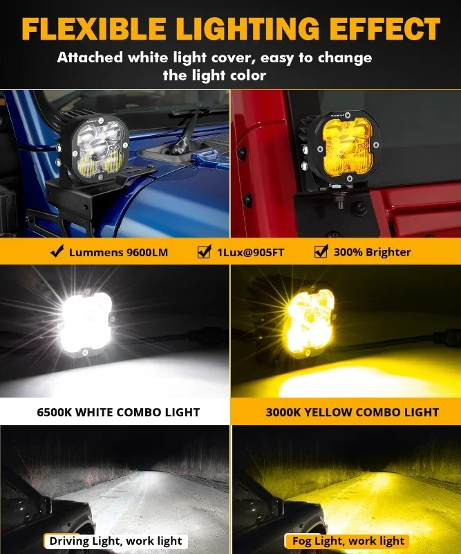 Auxbeam 3 Inch 80W LED Work Lights Driving Light Pods with DT Harness for Truck Pickup Offroad