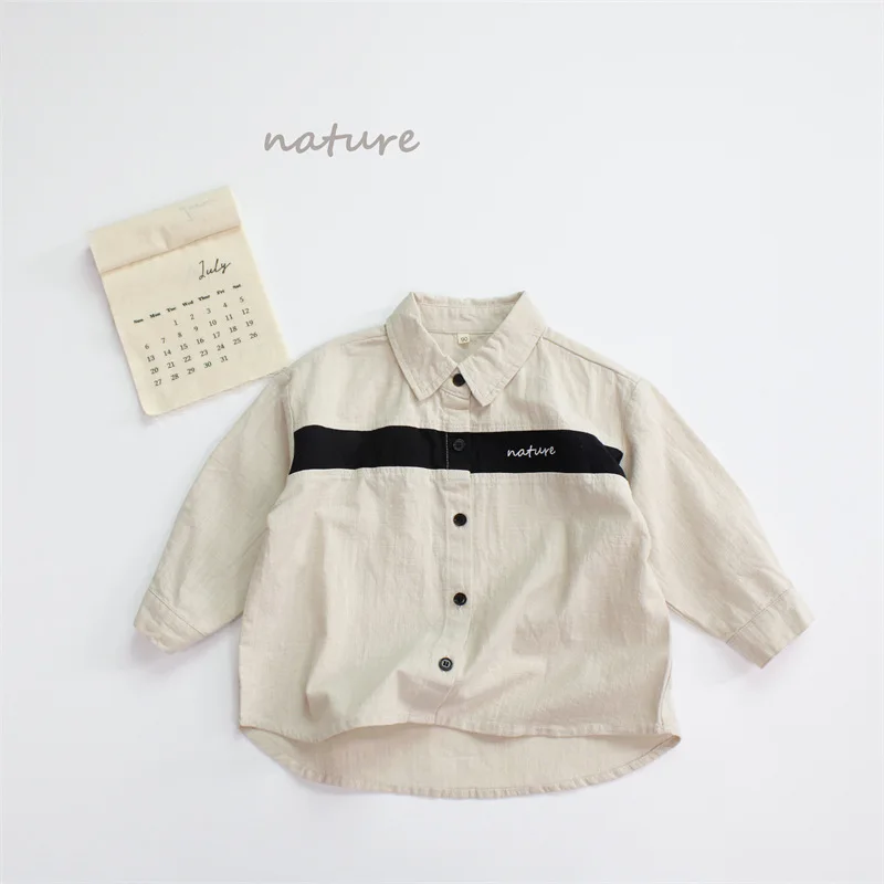 

Детская рубашка, осень 2023, новая корейская хлопковая рубашка с длинными рукавами и лацканами для мальчиков и девочек, детская рубашка с цветными блоками