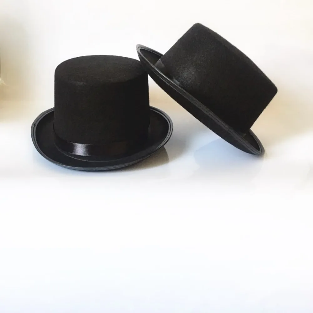 New Fabric Black Top Hat Elegant Collapsible Jazz Cap Costume Accessory Dark Magician Hat Kids Adult