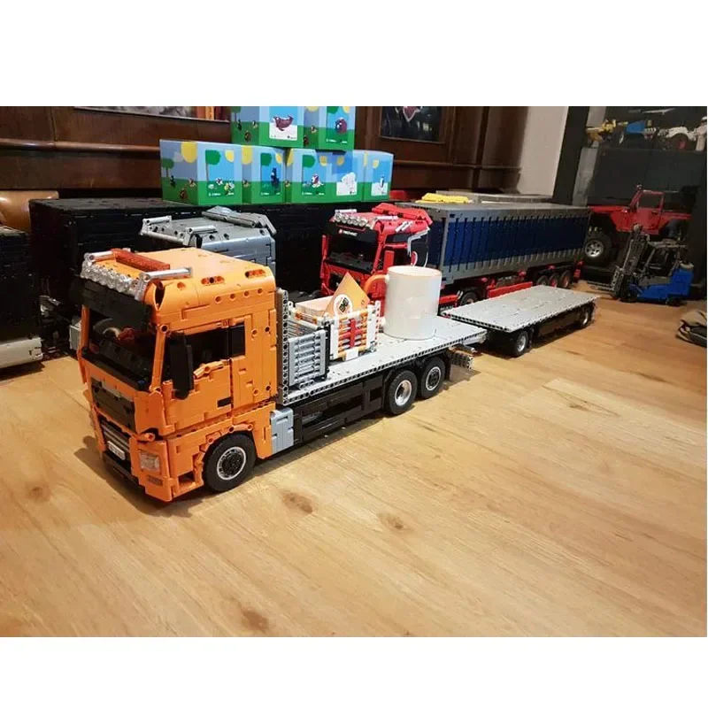 MOC-74152 RC Flatbed Truck with Trailer 1:17 Assembly Stitching Building Block Model3125Parts Kids Birthday Building Block Model