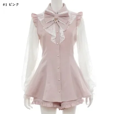 Sc Pak Japanse Mijn In Massa Geproduceerde Lolita Meisje Lieve Strik Kanten Overhemd Jurk Met Lange Mouwen Shorts Culottes 2-delige Set Damesoutfits