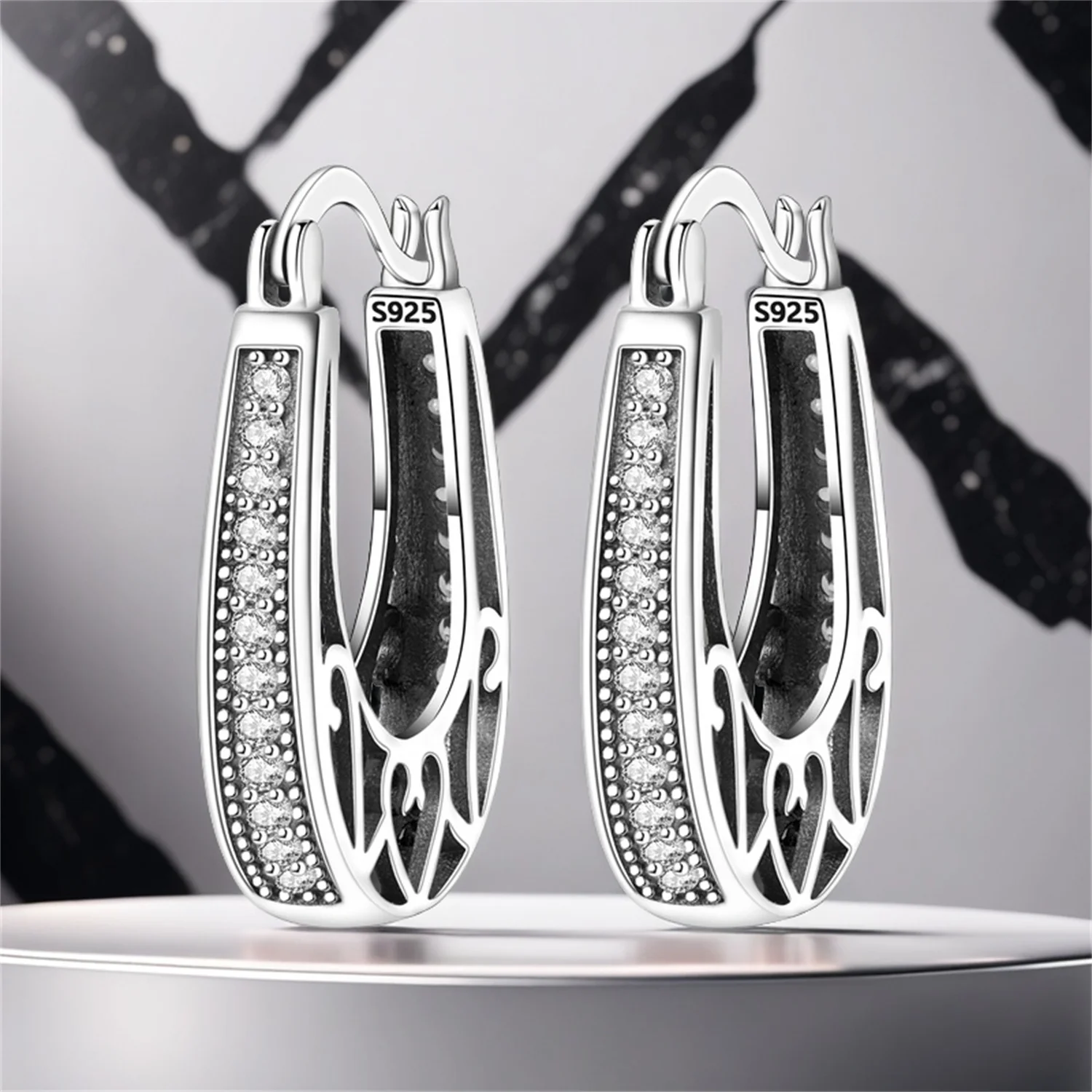 Cycuff 925 prata retro oco padrão incrustado brincos de pedra 2025 novos brincos de argola para mulheres moda casamento usar jóias finas