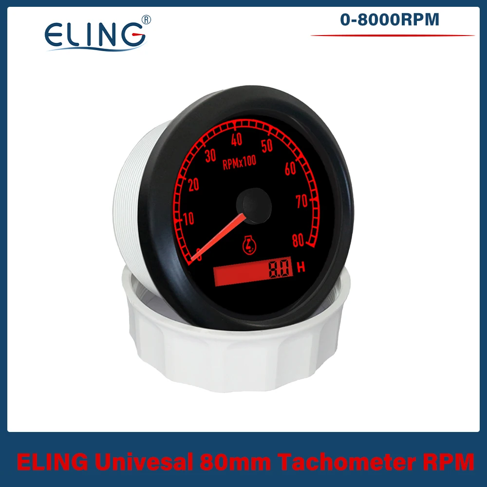 ELING 80mm Tachometer 0-3000RPM 0-4000RPM 0-6000RPM 0-7000RPM 0-8000RPM 12V 24V for Auto RV with Hour Meter 7 Colors Backlights