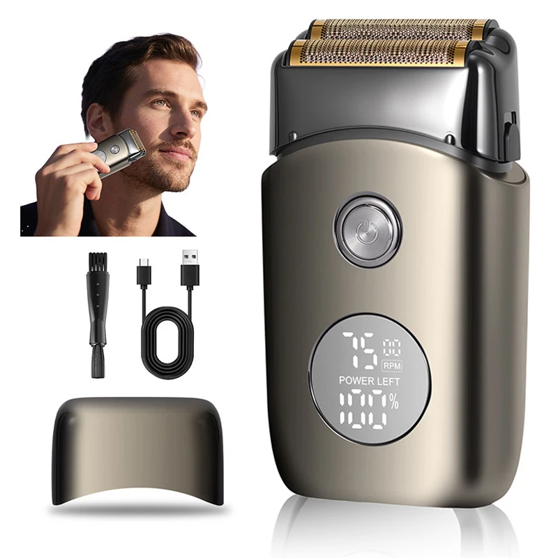 Electric Foil Shaver Portable Travel Razor for Men Rechargeable LED Display Face Shaving Beard Trimmer Cordless