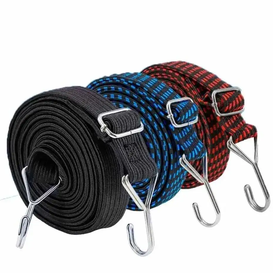 1M Adjustable Hook Bungee Cord Heavy Duty Luggage Tie Down Strap Flat Elastic Rubber Stretch Rope For Motorcycle Cargo Securing