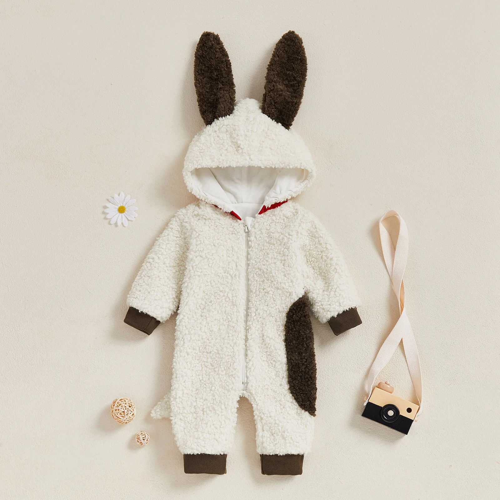 

Lioraitiin Toddler Baby Boys Girls Halloween Dog Costume Plush Long Sleeve Hood Zip Up Full Length Romper Fall Winter Clothes