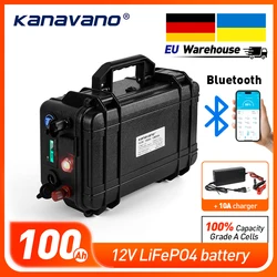 Kanavano 12.8V 100Ah LiFePO4 Battery Pack Build-in Bluetooth BMS 12V 40Ah Waterproof for Solar Camper Yacht Inverter Engine Moto