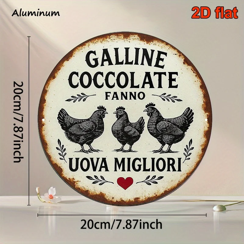 Retro Style Decorative Sign, Showcasing a Round Italian Aluminum Plate, with The Theme 