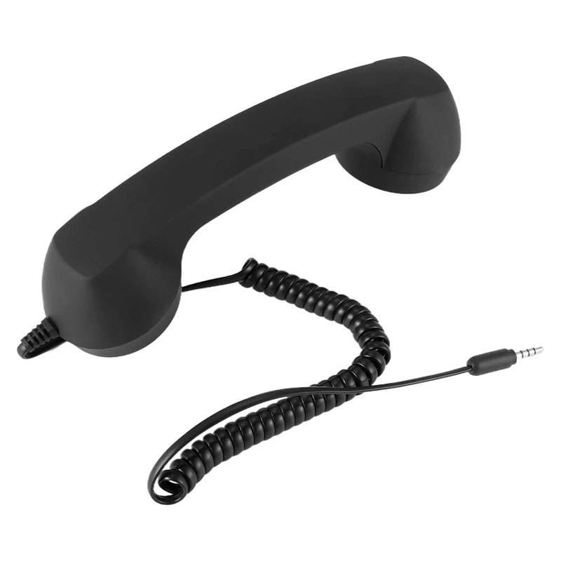 Vintage Retro Telephone Handset Cell Phone Receiver MIC Microphone for Cellphone Smartphone, 3.5 mm Socket (Black)