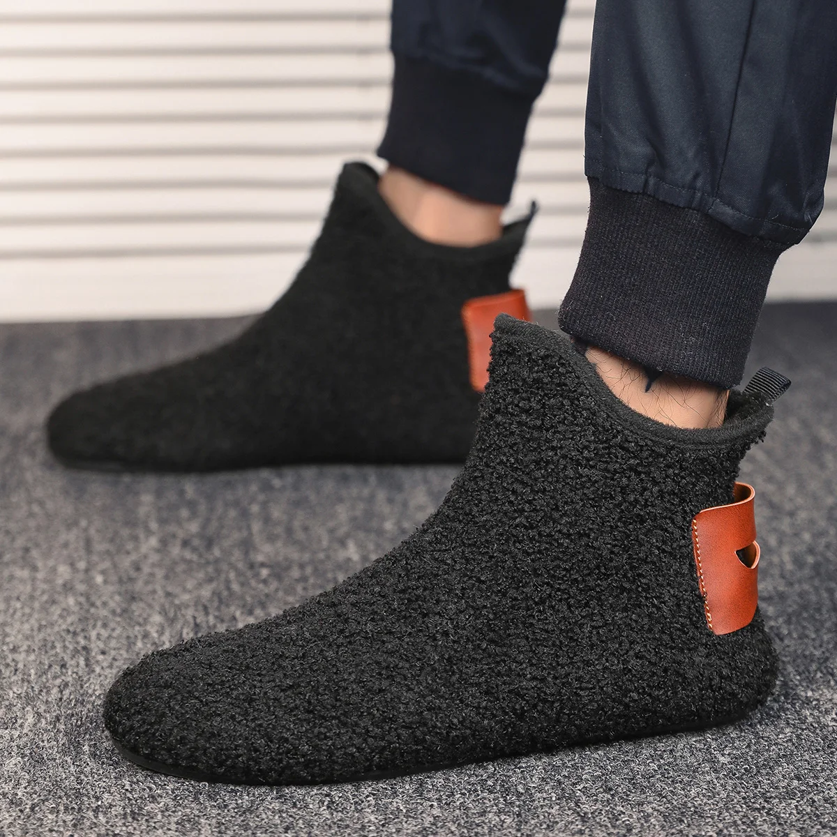 Men's Fuzzy Overlapping Slippers - Winter Warmth Indoor Home Shoes with Fuzzy Lining and Arch Support, Soft Cushioning Comfort,