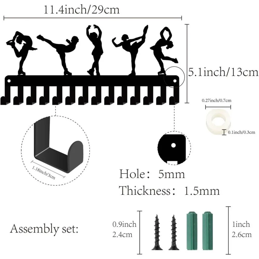 Figure Skating Medals Holders Medal Display Hanger Small Rack Organizer with 14 Hooks for Athlete Sporter Black 11.4 x 5Inch