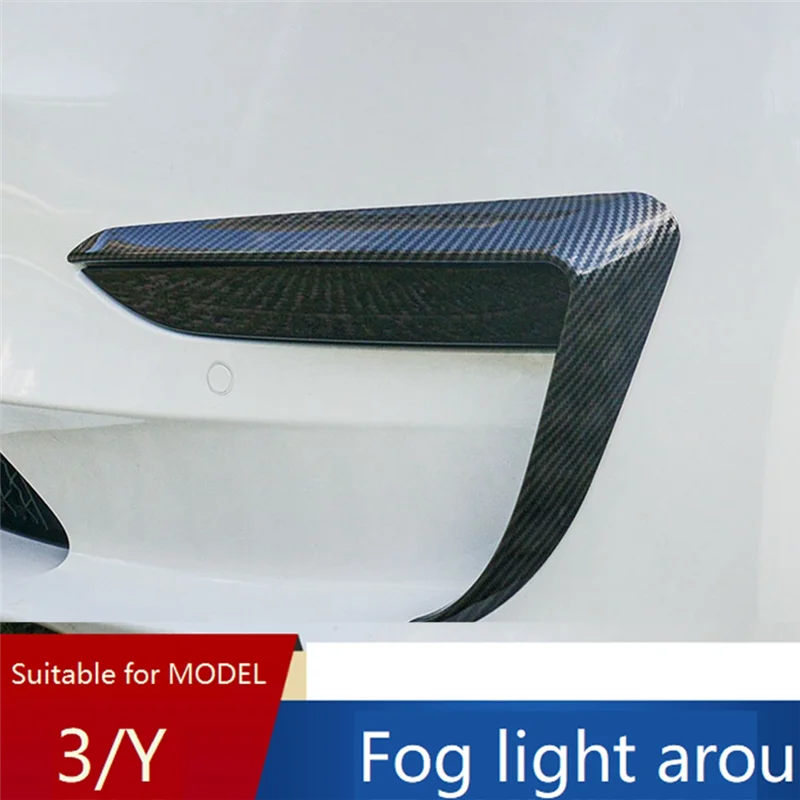 For Tesla Model 3 Model Y Front Fog Light Cover Spoiler Wind Knife Surround Deflector Accessories Carbon Fiber Pattern